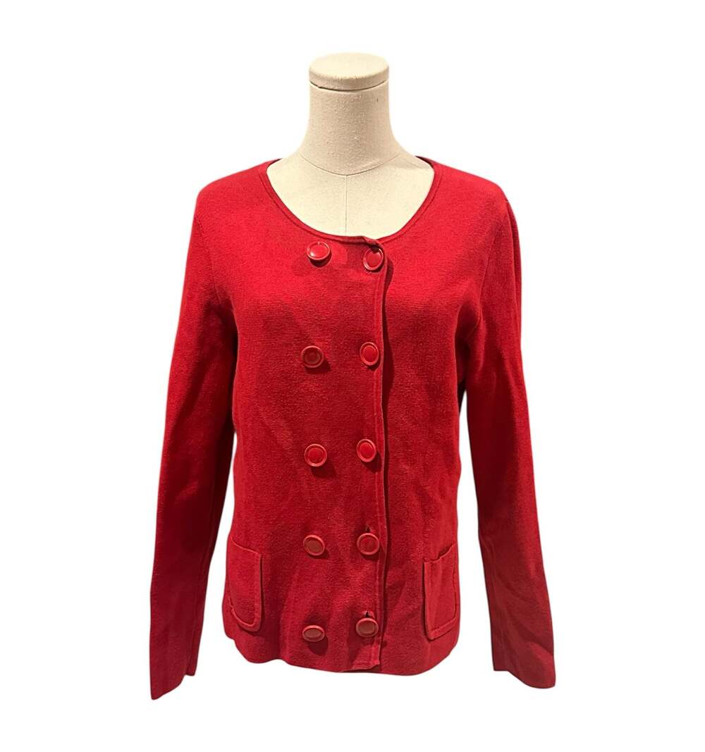 Banana Republic Red Double-Breasted Cotton Cashmere Knit Sweater Jacket